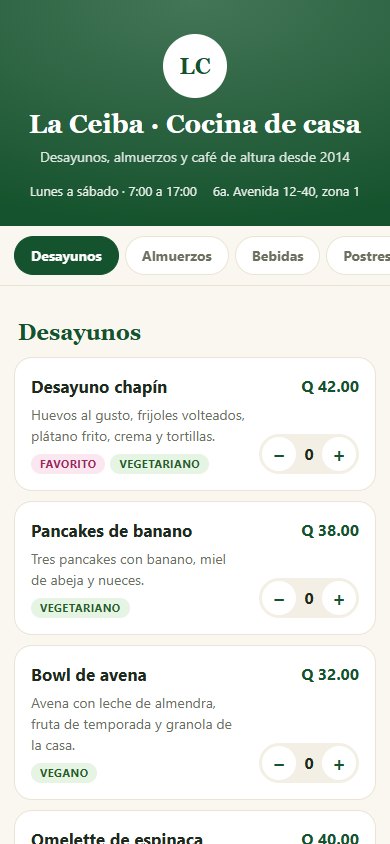 Menú digital con categorías y platos