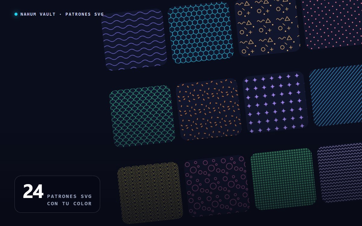 Patrones SVG de colores sobre fondo oscuro