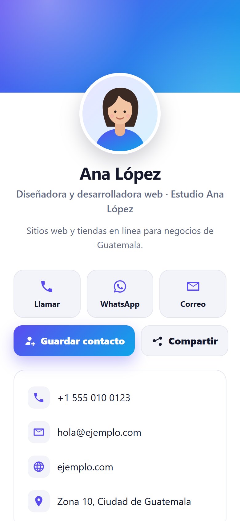 Tarjeta digital con tema claro