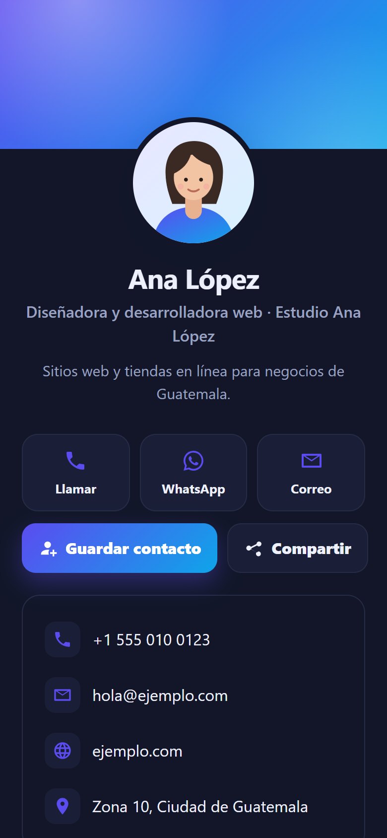 Tarjeta digital con tema oscuro