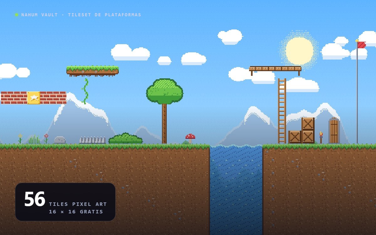 Nivel de plataformas hecho con el tileset de pixel art